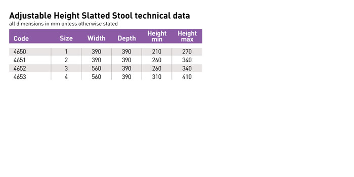 adjustable height slatted stool technical data